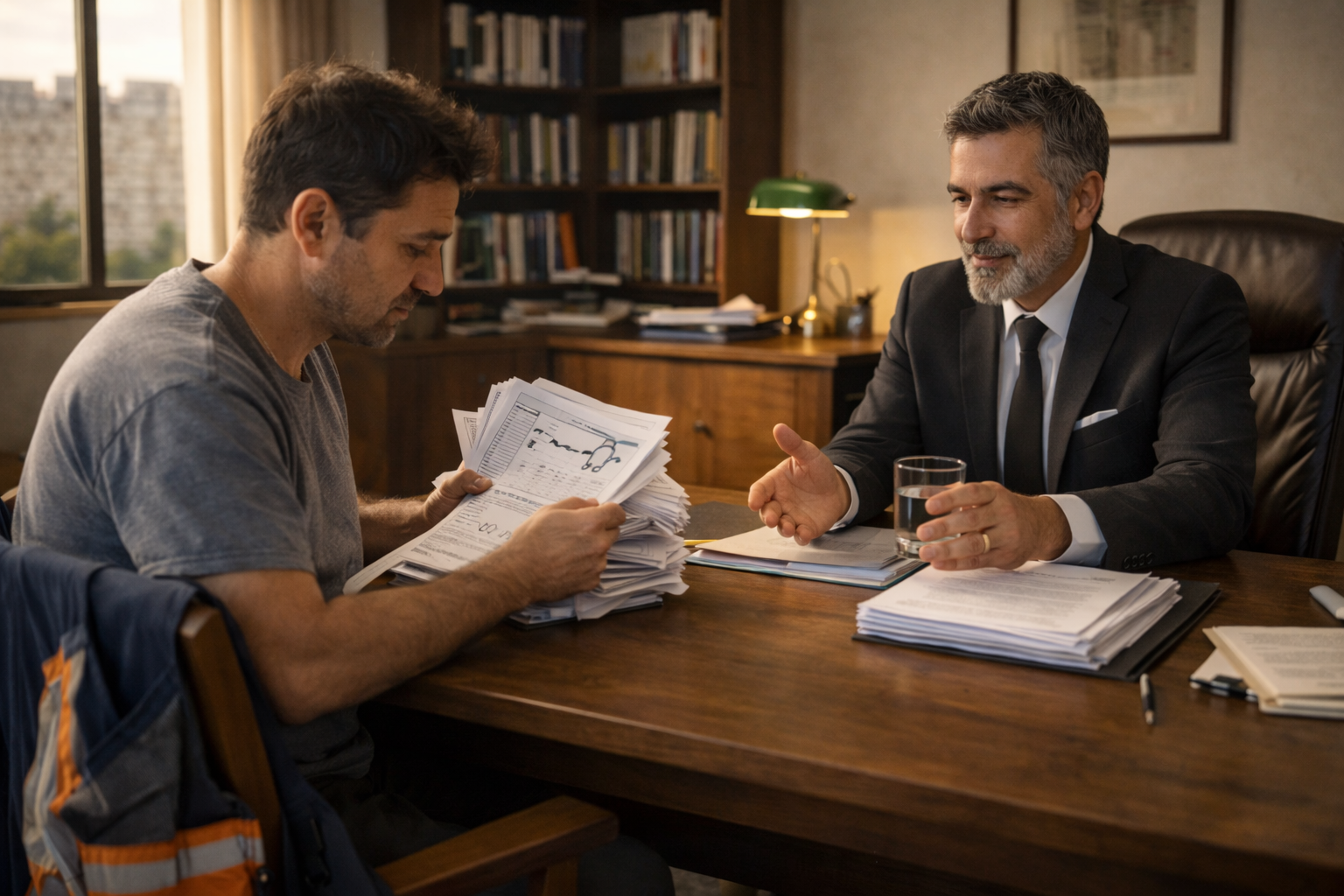 נפגע תאונת עבודה מתייעץ עם עורך דין